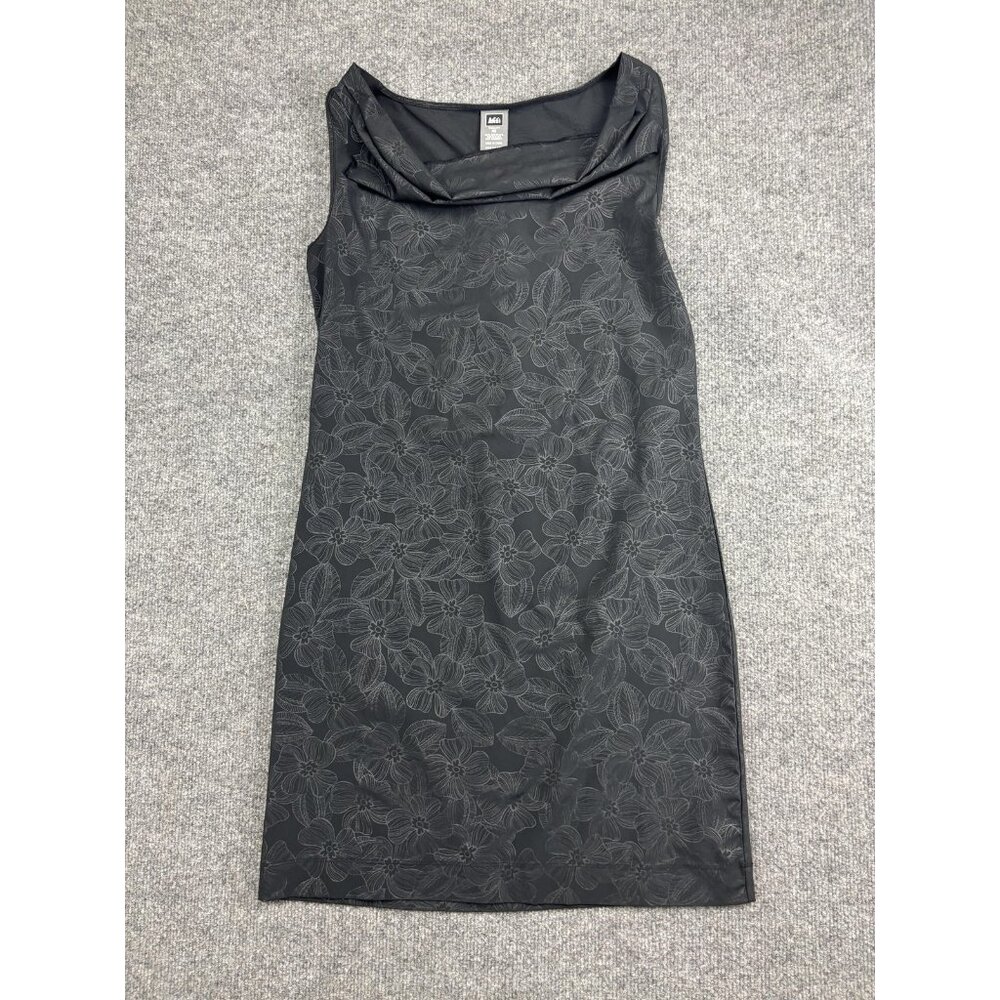 REI Dress Womens XS Black Floral Sleeveless Cowl Neck Sheath Travel Casual